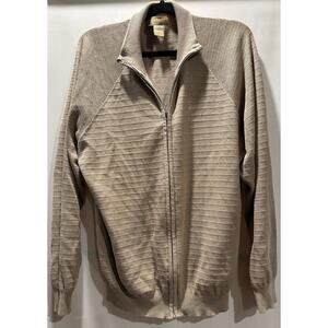 Bobby Chan Zipped Up Sweater Tan Size Large Silk 70% Cotton 30%